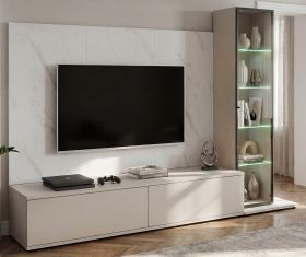 Wohnwand Charm in Kaschmir und Marmor wei� 240 cm, inklusive Beleuchtung und Push-To-Open