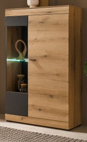 Vitrine Assina in Evoke Eiche und Grau matt, Vitrinenschrank 90 x 141 cm mit Soft-Close