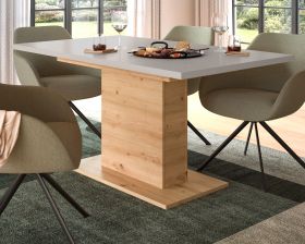 Esstisch Home-X in kaschmir und Artisan Eiche S�ulentisch ausziehbar 150 - 190 cm
