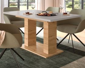 Esstisch Home-X in Kaschmir und Artisan Eiche, S�ulentisch ausziehbar 150 - 190 cm