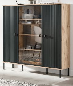 Highboard Graz in schwarz und Nox Eiche Vitrine 115 x 137 cm
