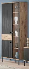 Vitrine Graz in schwarz und Nox Eiche Vitrinenschrank 83 x 198 cm