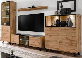 Wohnwand Heritage in Wotan Eiche mit Schwarz inklusive LED, 330 x 197 cm