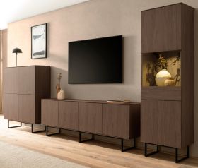 Wohnwand Breda in Nussbaum Wohnkombination 3-teilig 400 cm, mit Push-to-Open