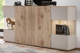 Sideboard Cathlyn in Eiche und Kaschmir Kommode inkl. LED, 160 x 92 cm
