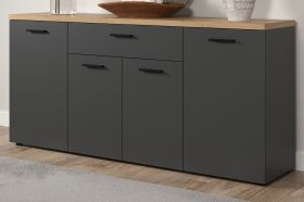 Sideboard Groove in Grau mit Evoke Eiche, 4-t�rige Kommode 180 x 85 cm