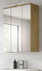 Badezimmer Spiegelschrank Bailey in Artisan Eiche Badschrank 3-t�rig inkl. LED 60 cm