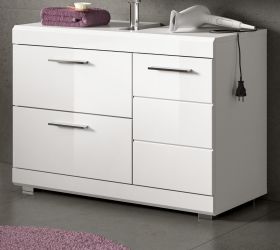 Waschbeckenunterschrank Shawn in Wei� Hochglanz, Badeschrank Breite 80 cm mit Vollauszug