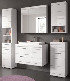 Badm�bel Set 6-teilig Shawn in wei� Hochglanz Badkombination mit Waschbecken 184 x 191 cm