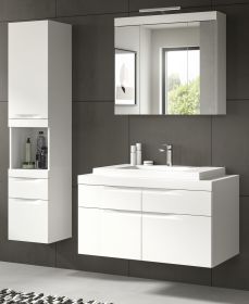 Badm�bel Set 5-teilig Gusto in wei� matt Badkombination mit Waschbecken und LED 153 x 194 cm