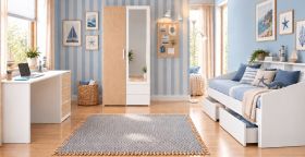 Parisot Kinder- und Jugendzimmer Sleep25 in wei� und Eiche Komplett-Set 3-teilig mit Stauraumbett, Kleiderschrank und Schreibtisch