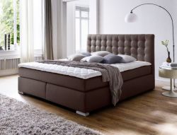 Boxspringbett Isabelle 160 x 200 cm Leder Optik braun 7 Zonen Multi Tonnentaschenfederkern Matratze