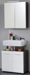Badezimmer Badm�bel Set Matrix in wei� Hochglanz und Sardegna grau Rauchsilber Badkombination 2-teilig 60 x 182 cm