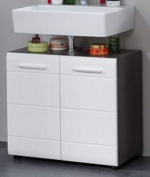 Waschbeckenunterschrank Matrix in wei� Hochglanz und grau, Badschrank 60 x 57 cm
