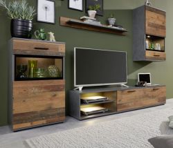 Wohnwand Cargo in Old Used Wood Shabby Design mit Matera grau Schrankwand 4-teilig 246 x 182 cm