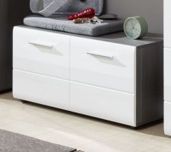 Garderobe Sitzbank Matrix in Hochglanz wei� und Sardegna grau Rauchsilber Garderobenbank und Schuhschrank 80 x 41 cm
