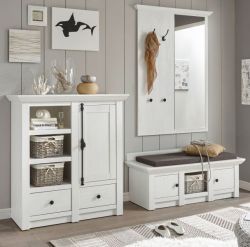 Garderobe Hooge in Pinie wei� Landhaus Garderobenkombination 3-tlg. mit Garderobenbank und Kommode