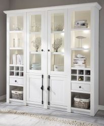 Buffetschrank Hooge in Pinie wei� Landhaus Vitrinenschrank mit Weinregal 194 x 207 cm