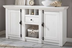Sideboard Hooge in Pinie wei� Landhaus Kommode mit Weinregal 152 x 83 cm