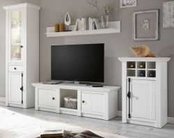 Wohnwand Hooge in Pinie wei� Landhaus Schrankwand 4-teilig 298 x 207 cm
