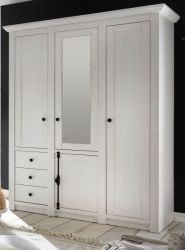 Kleiderschrank Hooge in Pinie wei� Landhaus Dreht�renschrank 4-t�rig mit Spiegel 147 x 206 cm