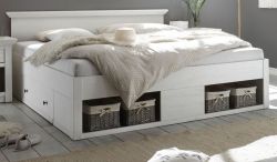 Bett Hooge in Pinie wei� Landhaus Stauraumbett mit 2 x Bettschubkasten Liegefl�che 180 x 200 cm