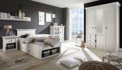 Schlafzimmer komplett Hooge in Pinie wei� Landhaus Set mit Bett, Kleiderschrank, Kommode und Nachttisch