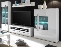 Wohnwand Design-D in Hochglanz wei� Anbauwand 4-teilig 310 x 200 cm