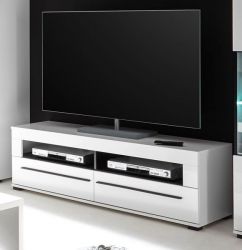 TV-Lowboard Design-D in Wei� Hochglanz, TV-Unterschrank 140 x 47 cm mit Soft-Close