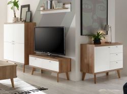 Wohnwand Helge in wei� und Eiche Riviera Schrankwand skandinavisch 4-teilig 341 x 160 cm