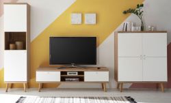 Wohnwand Helge in wei� und Eiche Riviera Schrankwand skandinavisch 3-teilig 337 x 197 cm