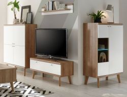 Wohnwand Helge in wei� und Eiche Riviera Schrankwand skandinavisch 4-teilig 324 x 160 cm