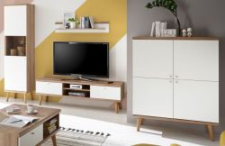 Wohnwand Helge in wei� und Eiche Riviera Schrankwand skandinavisch 4-teilig 337 x 197 cm