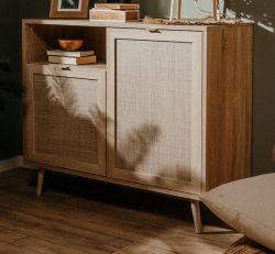 Kommode Niran in Sonoma Eiche mit Bast - Dekor skandinavisch 102 x 87 cm