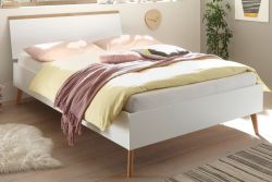 Bett Helge in wei� und Eiche Riviera Einzelbett skandinavisch Liegefl�che 140 x 200 cm
