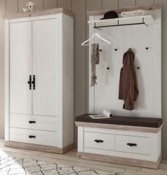 Garderobenkombination Rovola in Pinie wei� / Oslo Pinie Landhaus Garderobe Set 3-tlg. 224 x 201 cm