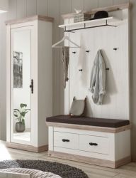Garderobenkombination Rovola in Pinie wei� / Oslo Pinie Landhaus Garderobe Set 3-tlg. 190 x 201 cm