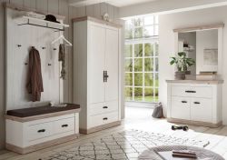 Garderobenkombination Rovola in Pinie wei� / Oslo Pinie Landhaus Garderobe Set 5-tlg. 341 x 201 cm