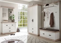 Garderobenkombination Rovola in Pinie wei� / Oslo Pinie Landhaus Garderobe Set 5-tlg. 341 x 201 cm