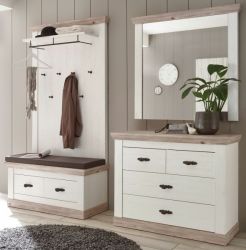 Garderobenkombination Rovola in Pinie wei� / Oslo Pinie Landhaus Garderobe Set 4-tlg. 224 x 201 cm
