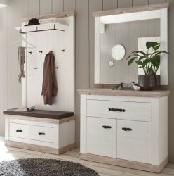 Garderobenkombination Rovola in Pinie wei� / Oslo Pinie Landhaus Garderobe Set 4-tlg. 224 x 201 cm