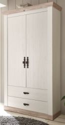 Garderobenschrank Rovola in Pinie wei� / Oslo Pinie Landhaus Garderobe oder gro�er Schuhschrank 107 x 201 cm