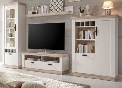 Wohnwand Rovola in Pinie wei� / Oslo Pinie Landhaus Schrankwand 4-teilig 330 x 201 cm
