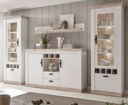 Wohnwand Rovola in Pinie wei� / Oslo Pinie Landhaus Schrankwand 4-teilig 330 x 201 cm