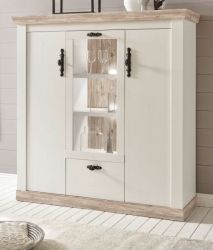 Highboard Rovola in Pinie wei� / Oslo Pinie Landhaus Kommode 140 x 146 cm Anrichte