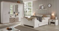 Schlafzimmer komplett Rovola in Pinie wei� / Oslo Pinie Landhaus Komplettzimmer mit Bett, Kleiderschrank und 2 x Nachttisch