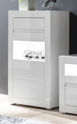 Vitrine Nobile in wei� Hochglanz und Stone Design grau Vitrinenschrank 66 x 112 cm Kommode