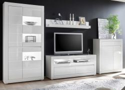 Wohnwand Nobile in Hochglanz wei� und Stone Design grau Anbauwand 4-teilig 370 x 198 cm