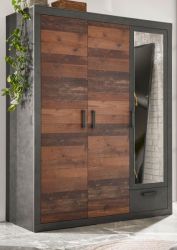 Kleiderschrank Ward in Old Used Wood Shabby Design mit Matera grau Dreht�renschrank 3-t�rig mit Spiegel 150 x 201 cm