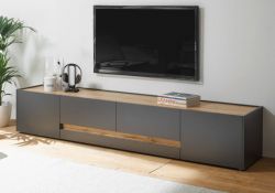 TV-Lowboard Center in Grau und Wotan Eiche,  223 x 40 cm gro�er TV Unterschrank